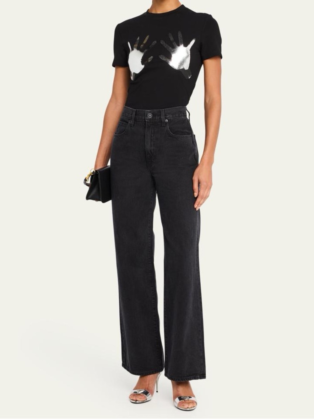 SLVRLAKE Grace High Rise Wide Leg Jeans Black Distressed Raw Hem Size 27